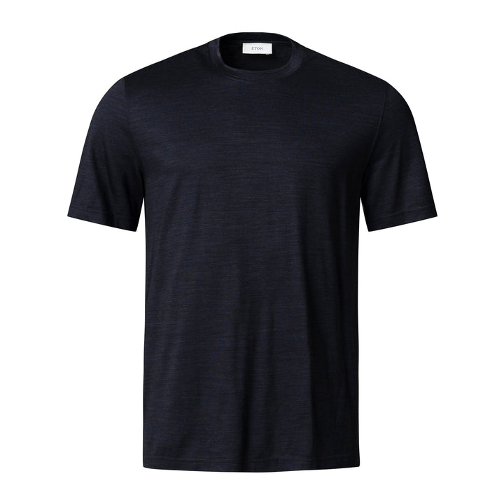 Navy Blue Merino Wool Lyocell Crew Neck T-shirt - ETON