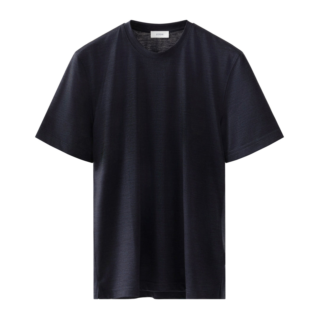 Navy Blue Merino Wool Lyocell Crew Neck T-shirt - ETON
