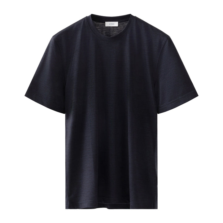 Navy Blue Merino Wool Lyocell Crew Neck T-shirt - ETON