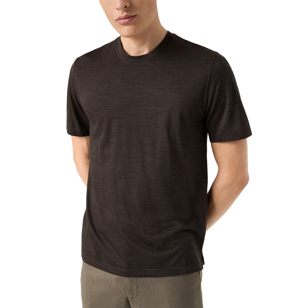 Brown Merino Wool Lyocell Crew Neck T-shirt - ETON