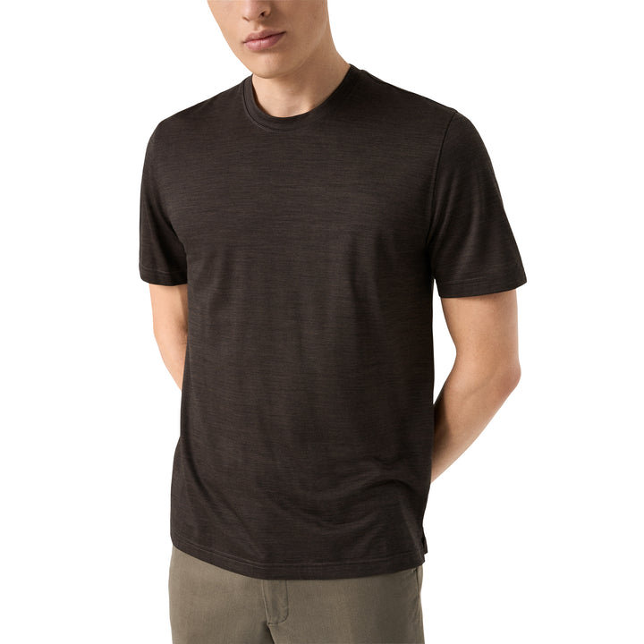 Brown Merino Wool Lyocell Crew Neck T-shirt - ETON