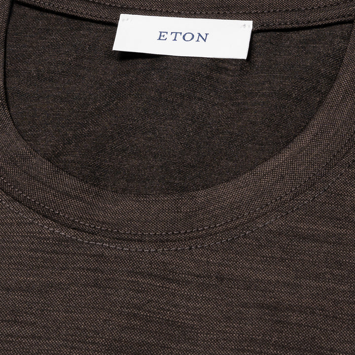 Brown Merino Wool Lyocell Crew Neck T-shirt - ETON