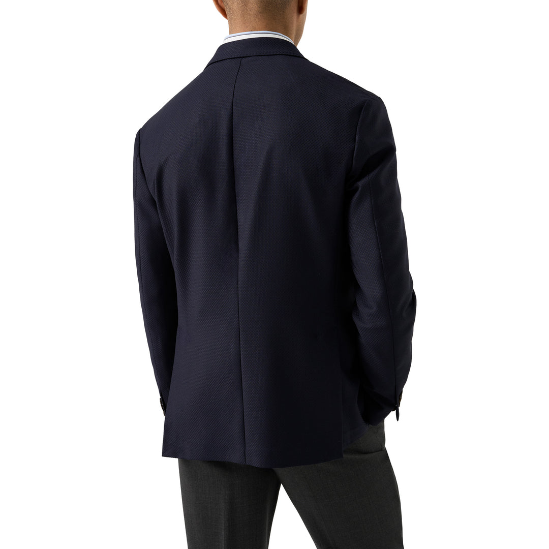 Navy Blue Wool Knit Hopsack Soft Jacket - ETON - Boutique Jacques International