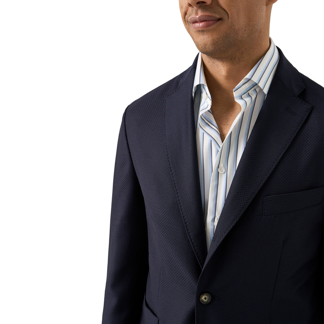 Navy Blue Wool Knit Hopsack Soft Jacket - ETON - Boutique Jacques International