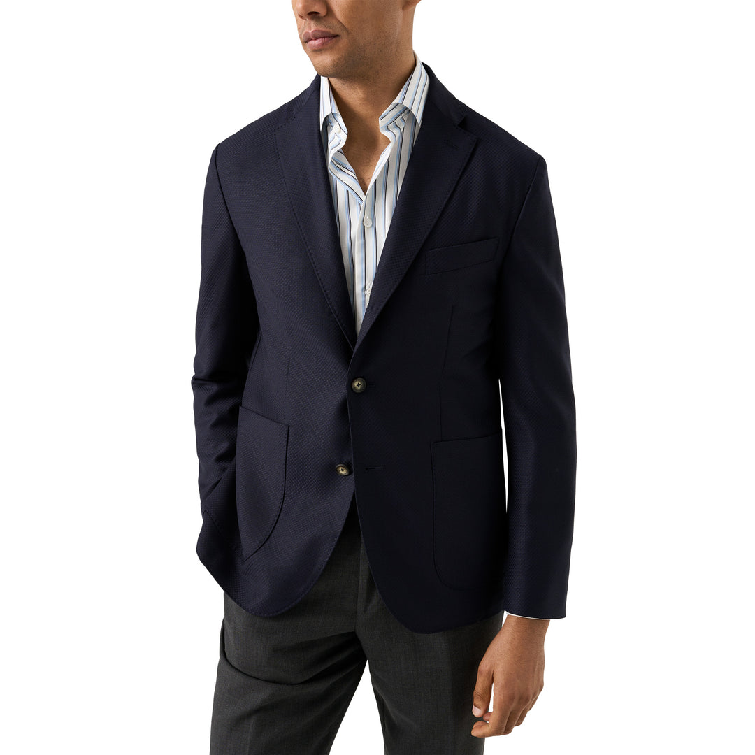 Navy Blue Wool Knit Hopsack Soft Jacket - ETON - Boutique Jacques International