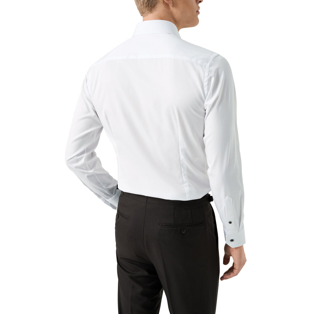White Solid Signature Twill Slim Fit Shirt w/ Brown Buttons - ETON