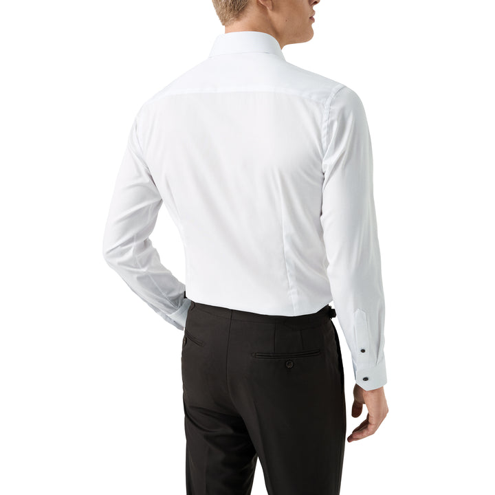 White Solid Signature Twill Slim Fit Shirt w/ Brown Buttons - ETON