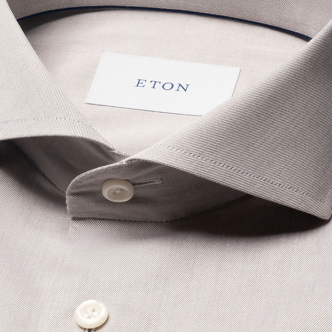 Taupe Solid Signature Twill Slim Fit Dress Shirt - ETON