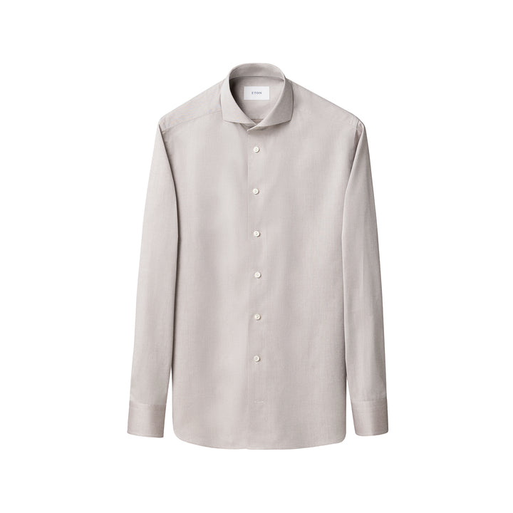 Taupe Solid Signature Twill Slim Fit Dress Shirt - ETON