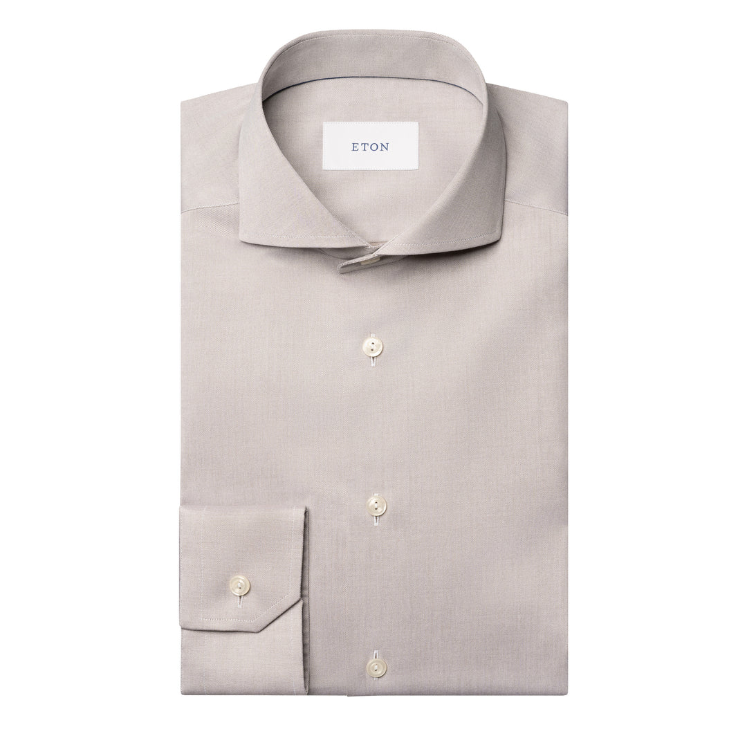Taupe Solid Signature Twill Slim Fit Dress Shirt - ETON