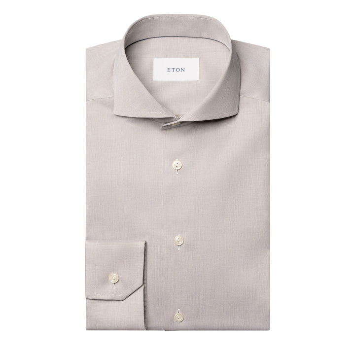 Taupe Solid Signature Twill Slim Fit Dress Shirt - ETON