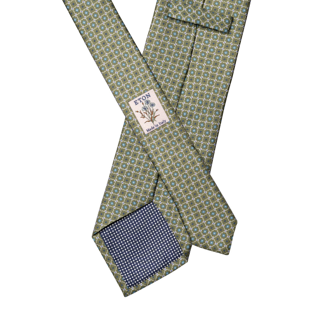Mid Green Geometric Print Silk Tie - ETON