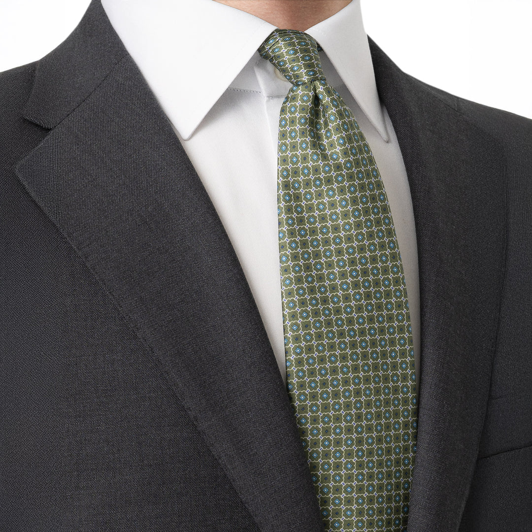 Mid Green Geometric Print Silk Tie - ETON