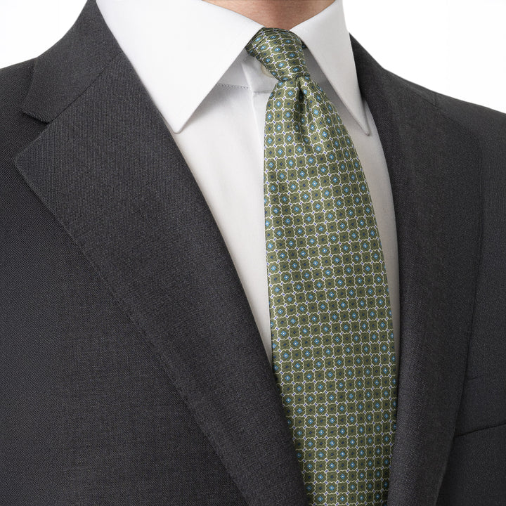 Mid Green Geometric Print Silk Tie - ETON