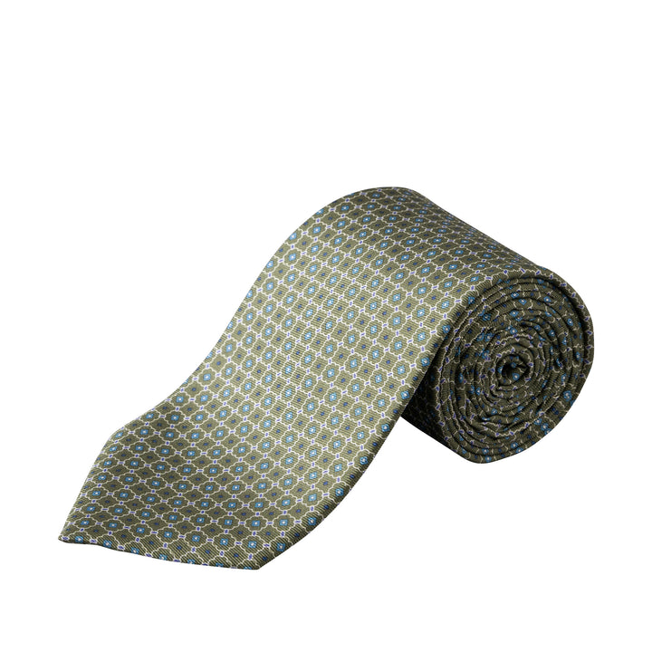 Mid Green Geometric Print Silk Tie - ETON