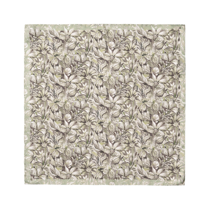 Mid Green Floral Twill Silk Pocket Square - ETON