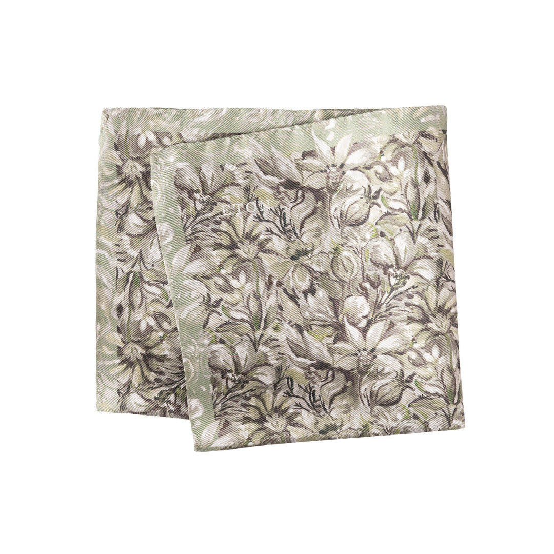 Mid Green Floral Twill Silk Pocket Square - ETON