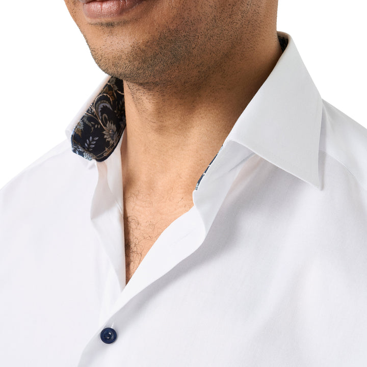 White Floral Effect Contrast Signature Twill Slim Fit Shirt - ETON