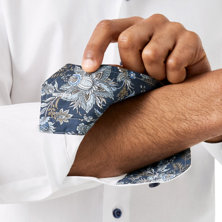 White Floral Effect Contrast Signature Twill Slim Fit Shirt - ETON