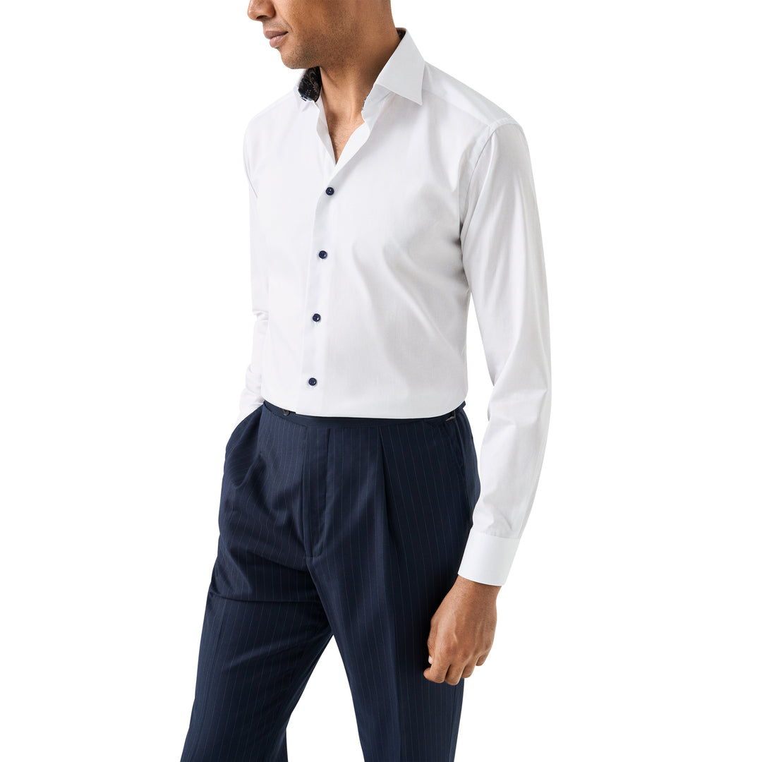 White Floral Effect Contrast Signature Twill Slim Fit Shirt - ETON
