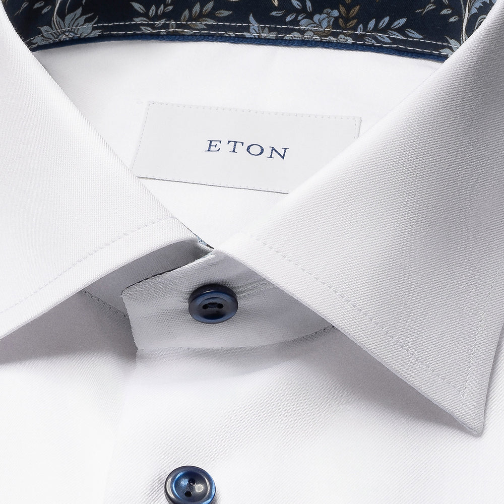 White Floral Effect Contrast Signature Twill Slim Fit Shirt - ETON