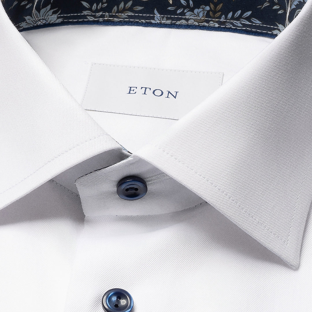 White Floral Effect Contrast Signature Twill Slim Fit Shirt - ETON