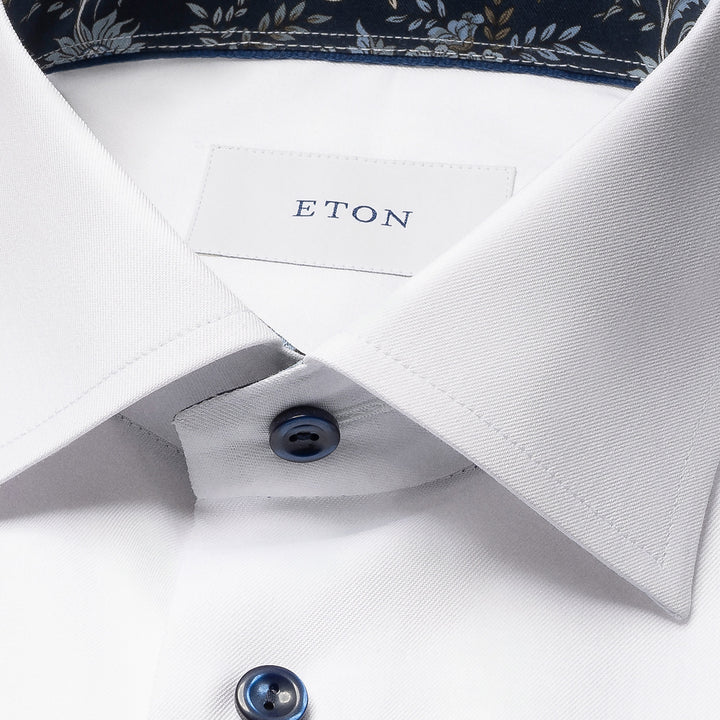 White Floral Effect Contrast Signature Twill Slim Fit Shirt - ETON