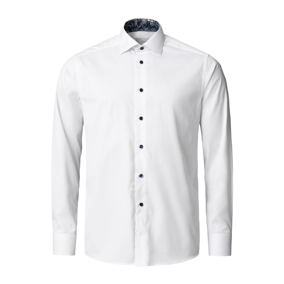 White Floral Effect Contrast Signature Twill Slim Fit Shirt - ETON