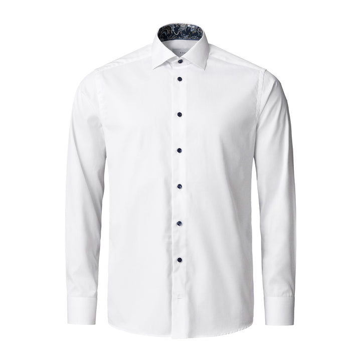 White Floral Effect Contrast Signature Twill Slim Fit Shirt - ETON