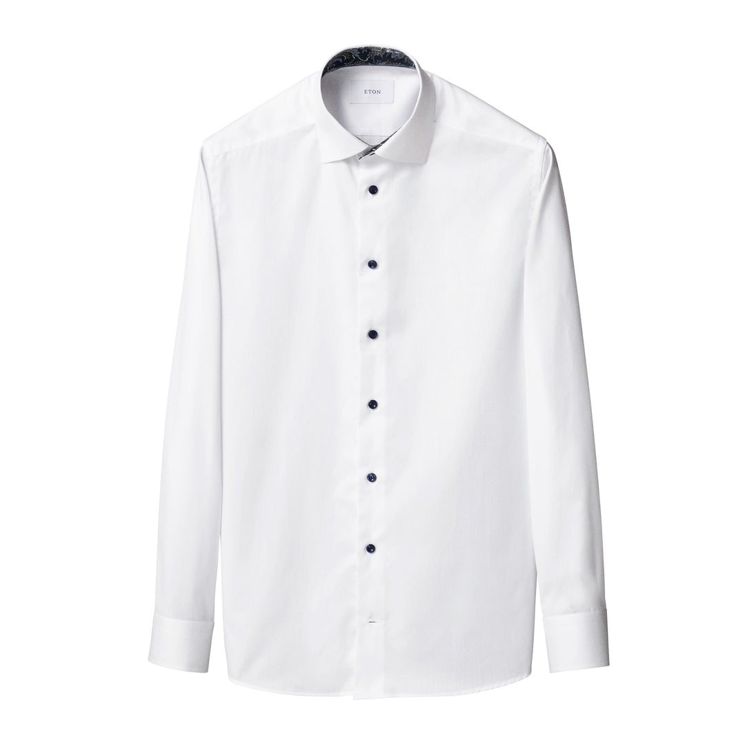 White Floral Effect Contrast Signature Twill Slim Fit Shirt - ETON