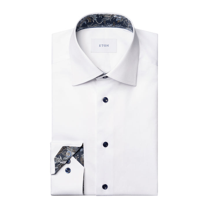 White Floral Effect Contrast Signature Twill Slim Fit Shirt - ETON