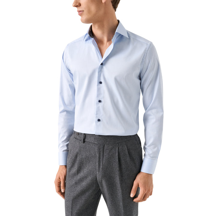 Blue Floral Effect Contrast Signature Twill Slim Fit Shirt - ETON
