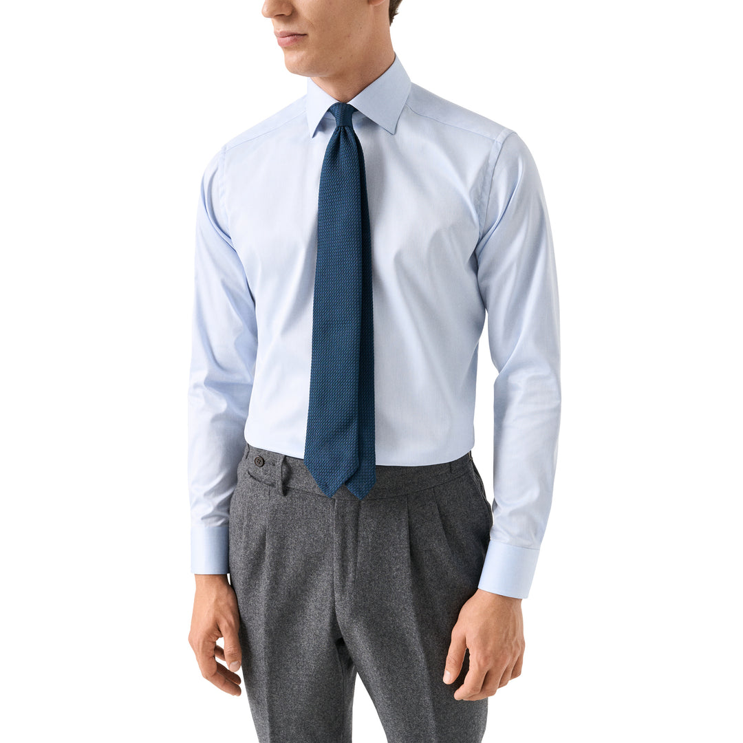 Blue Floral Effect Contrast Signature Twill Slim Fit Shirt - ETON