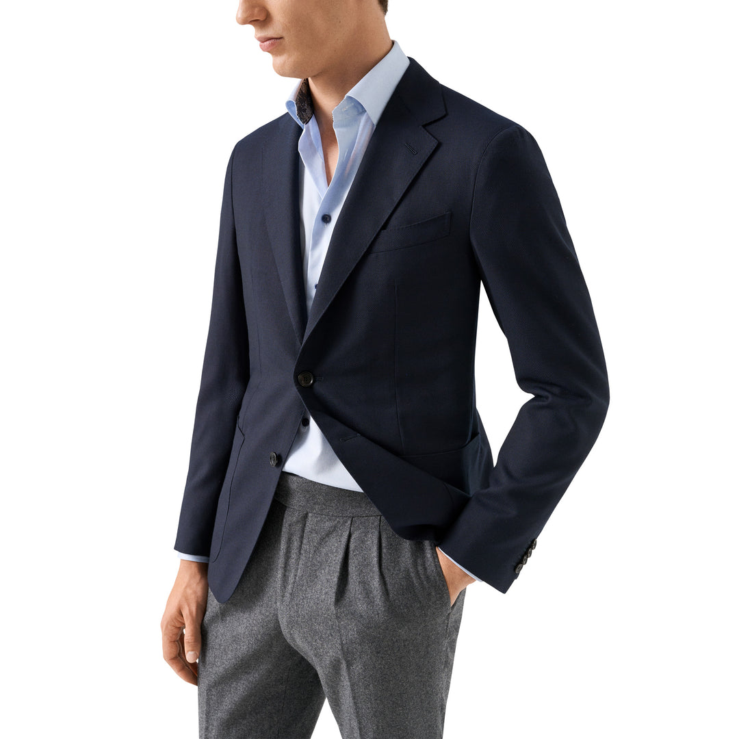 Blue Floral Effect Contrast Signature Twill Slim Fit Shirt - ETON
