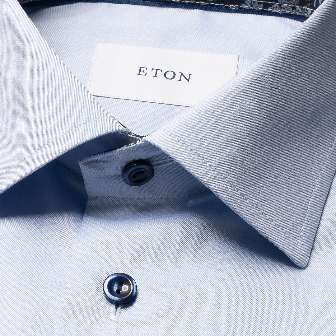 Blue Floral Effect Contrast Signature Twill Slim Fit Shirt - ETON