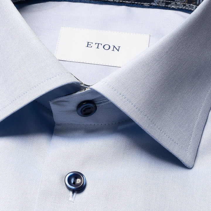 Blue Floral Effect Contrast Signature Twill Slim Fit Shirt - ETON