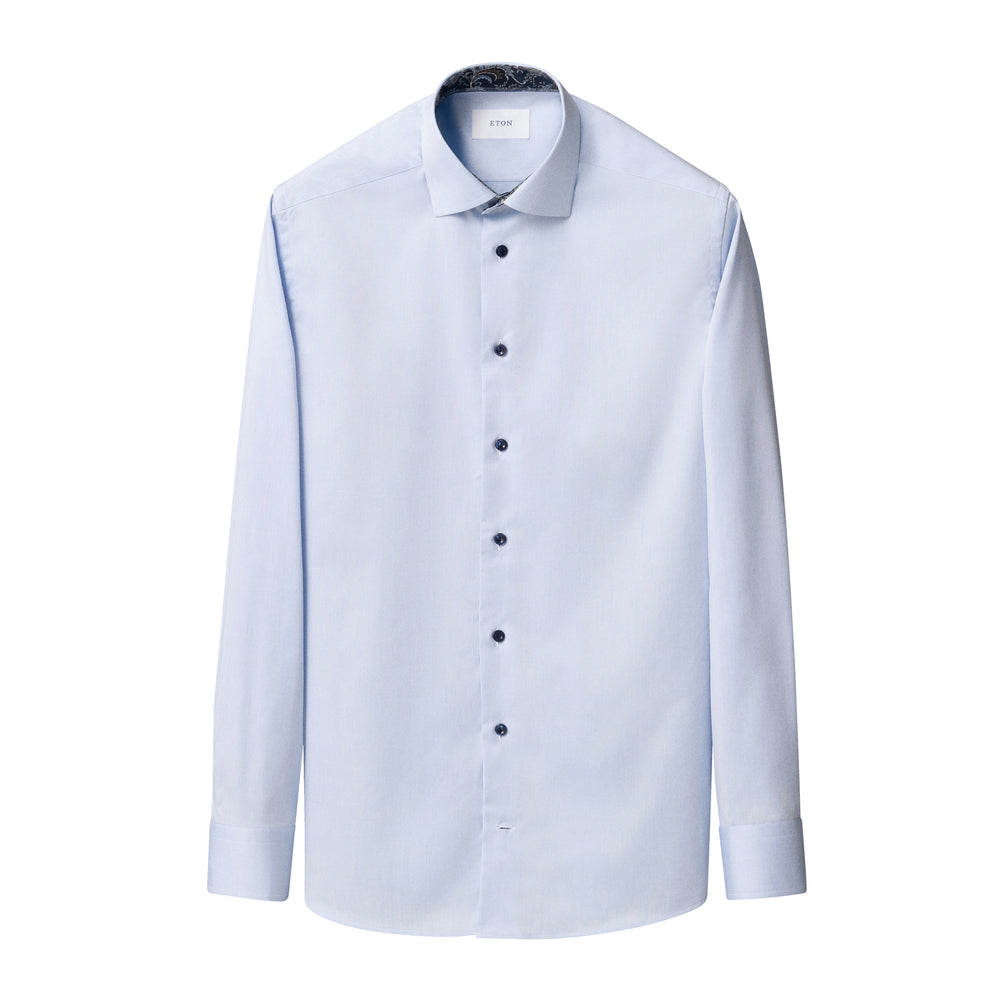 Blue Floral Effect Contrast Signature Twill Slim Fit Shirt - ETON