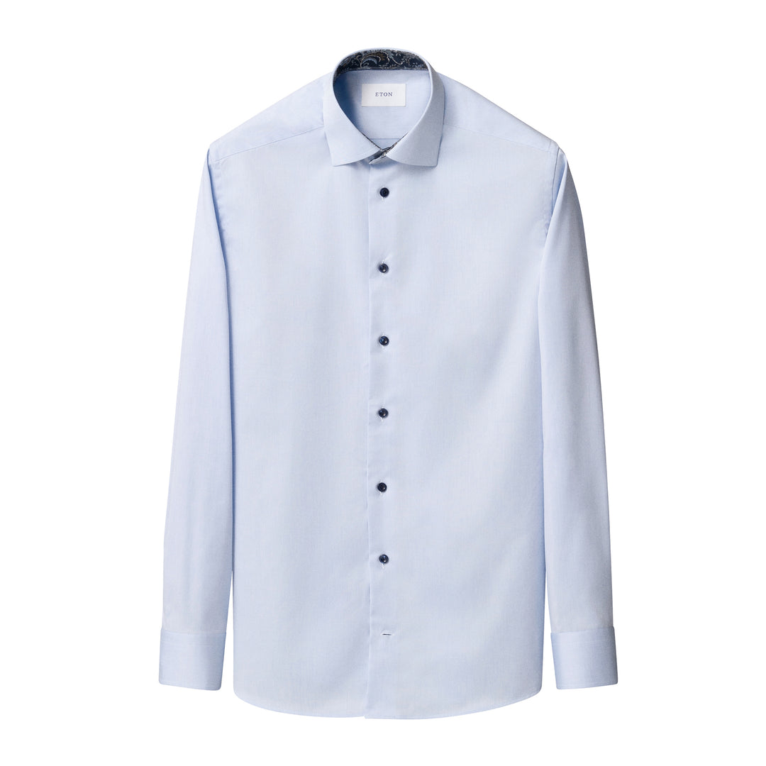 Blue Floral Effect Contrast Signature Twill Slim Fit Shirt - ETON
