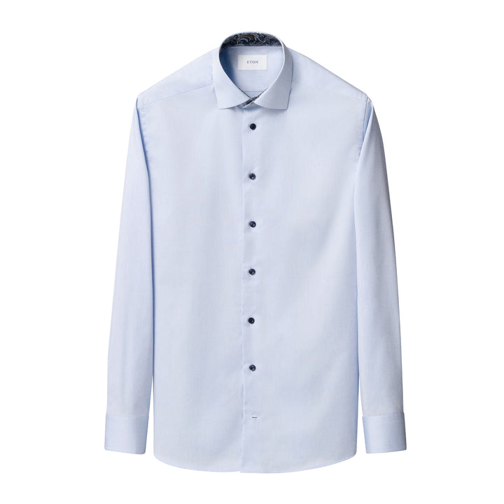 Blue Floral Effect Contrast Signature Twill Slim Fit Shirt - ETON