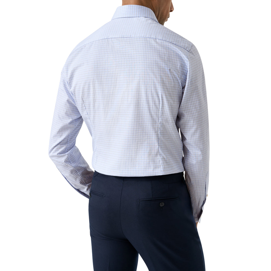 Light Blue Micro Check Cotton Twill Slim Fit Shirt - ETON