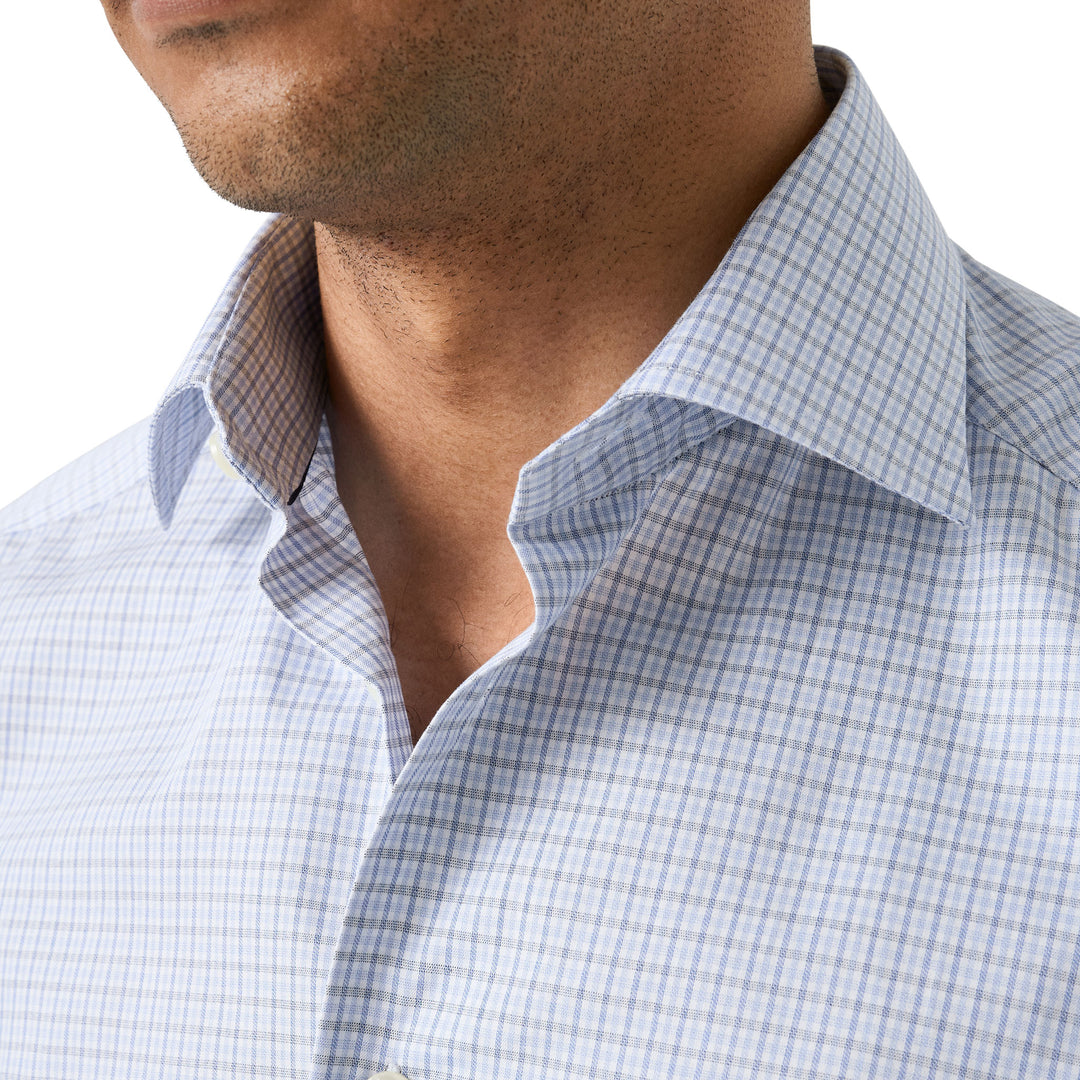 Light Blue Micro Check Cotton Twill Slim Fit Shirt - ETON