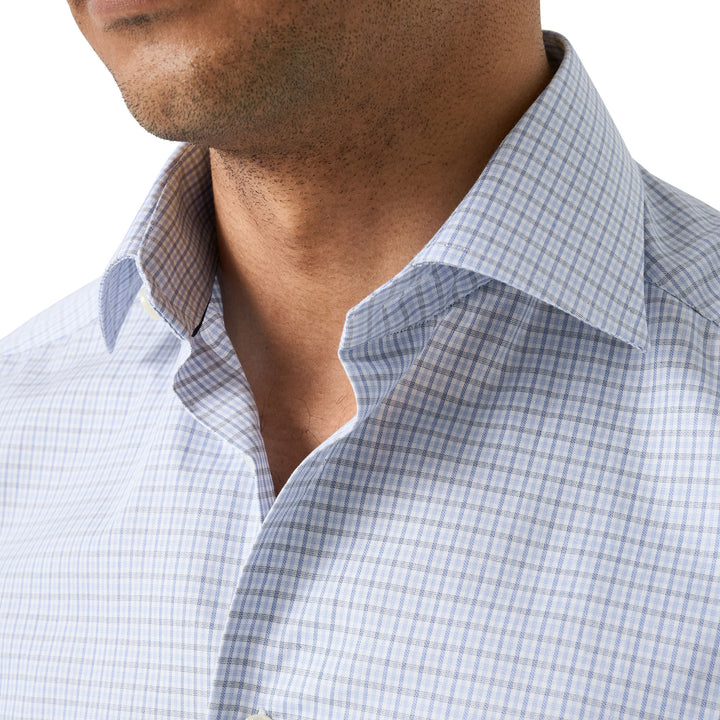 Light Blue Micro Check Cotton Twill Slim Fit Shirt - ETON