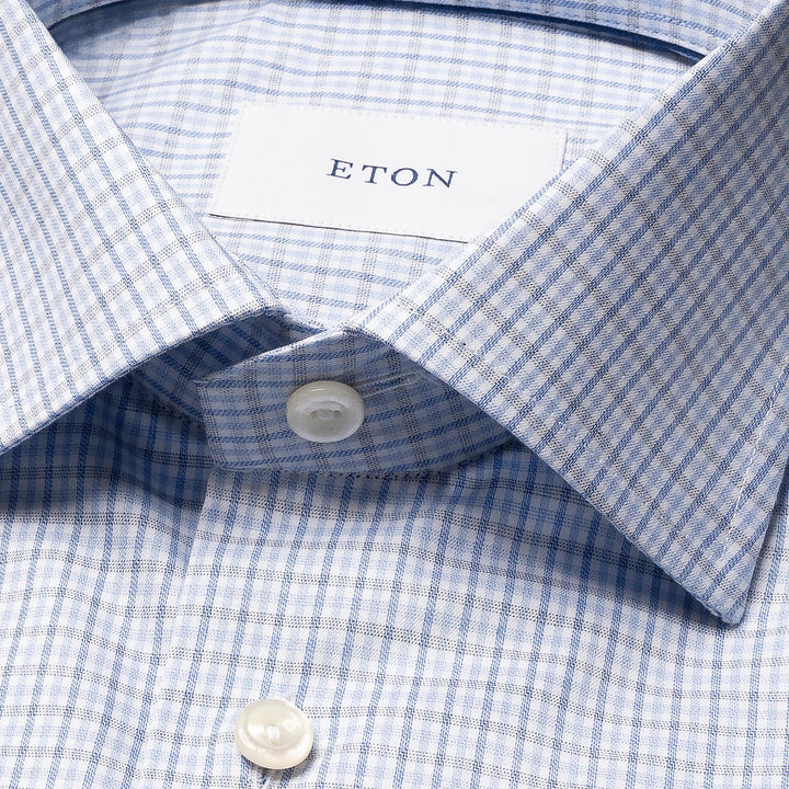 Light Blue Micro Check Cotton Twill Slim Fit Shirt - ETON