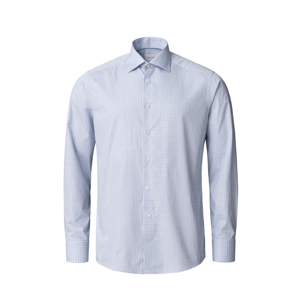 Light Blue Micro Check Cotton Twill Slim Fit Shirt - ETON