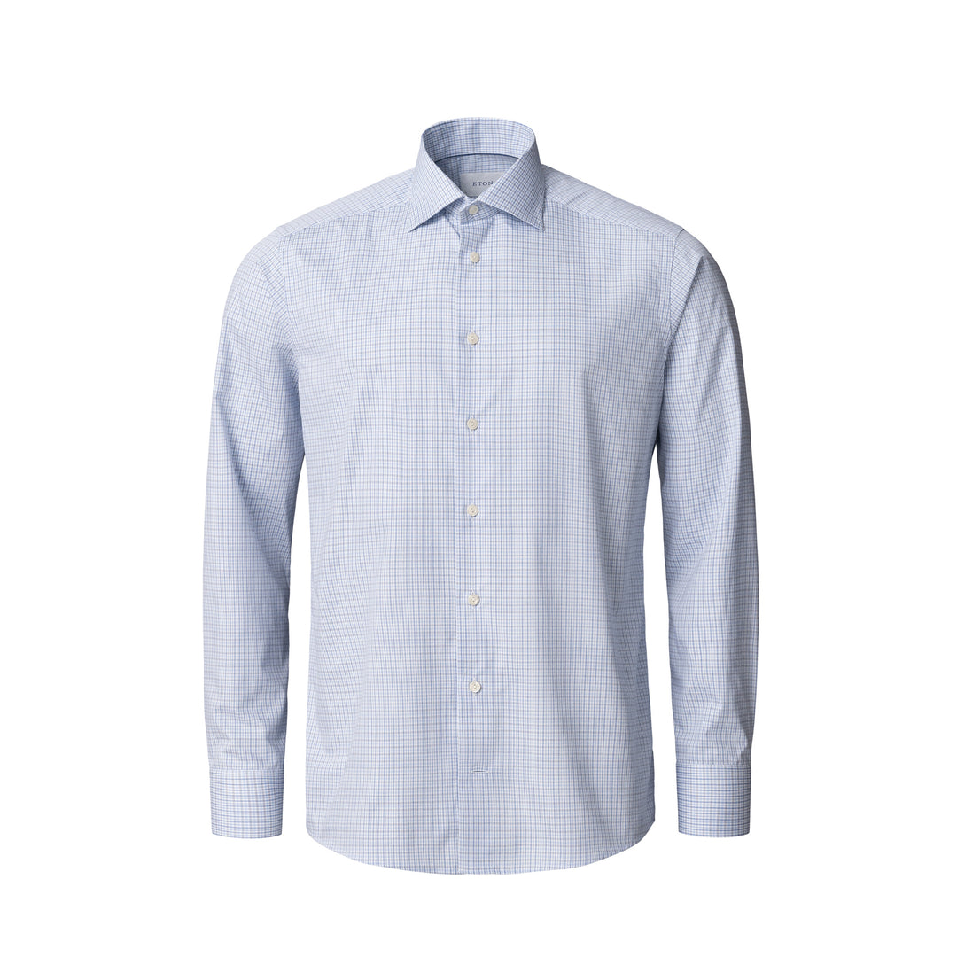 Light Blue Micro Check Cotton Twill Slim Fit Shirt - ETON