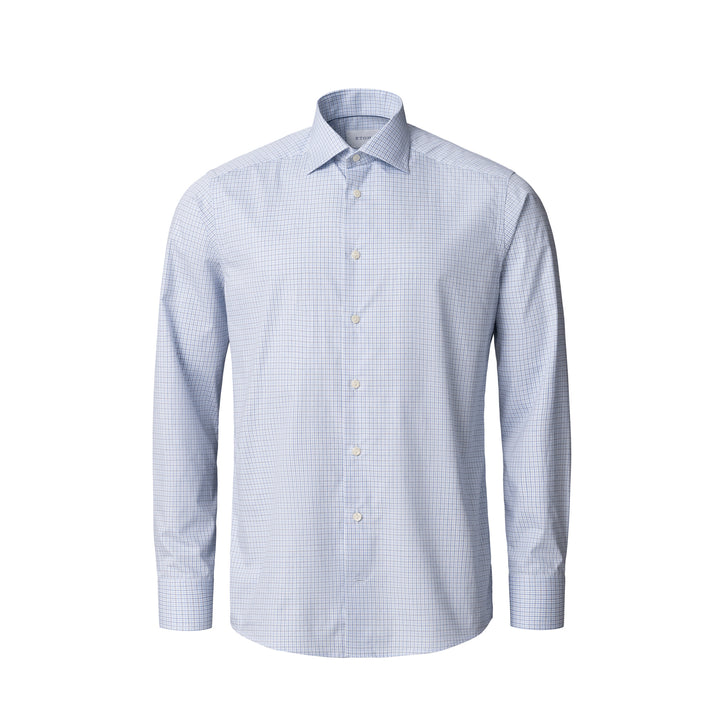Light Blue Micro Check Cotton Twill Slim Fit Shirt - ETON