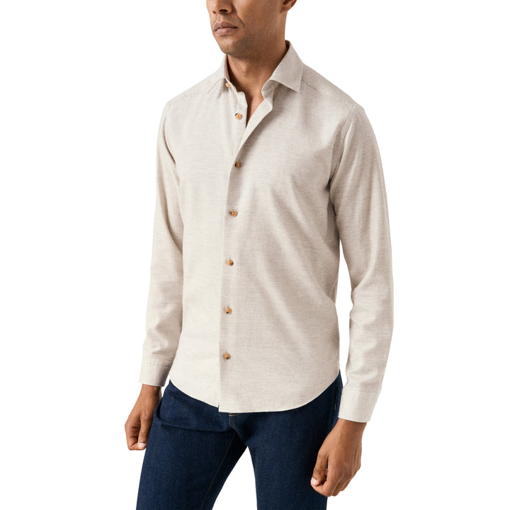 Light Putty Gray Solid Flannel Regular Fit Shirt - ETON - Boutique Jacques International