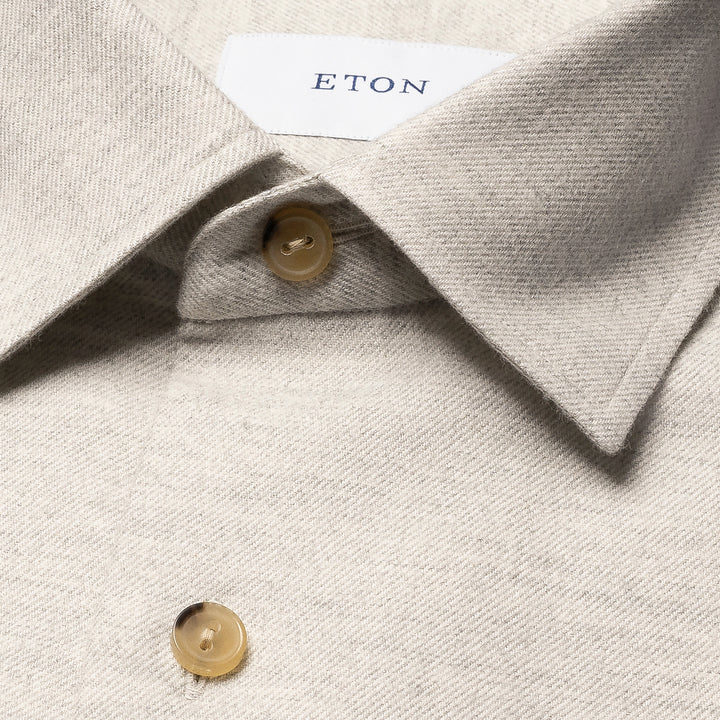 Light Putty Gray Solid Flannel Regular Fit Shirt - ETON - Boutique Jacques International