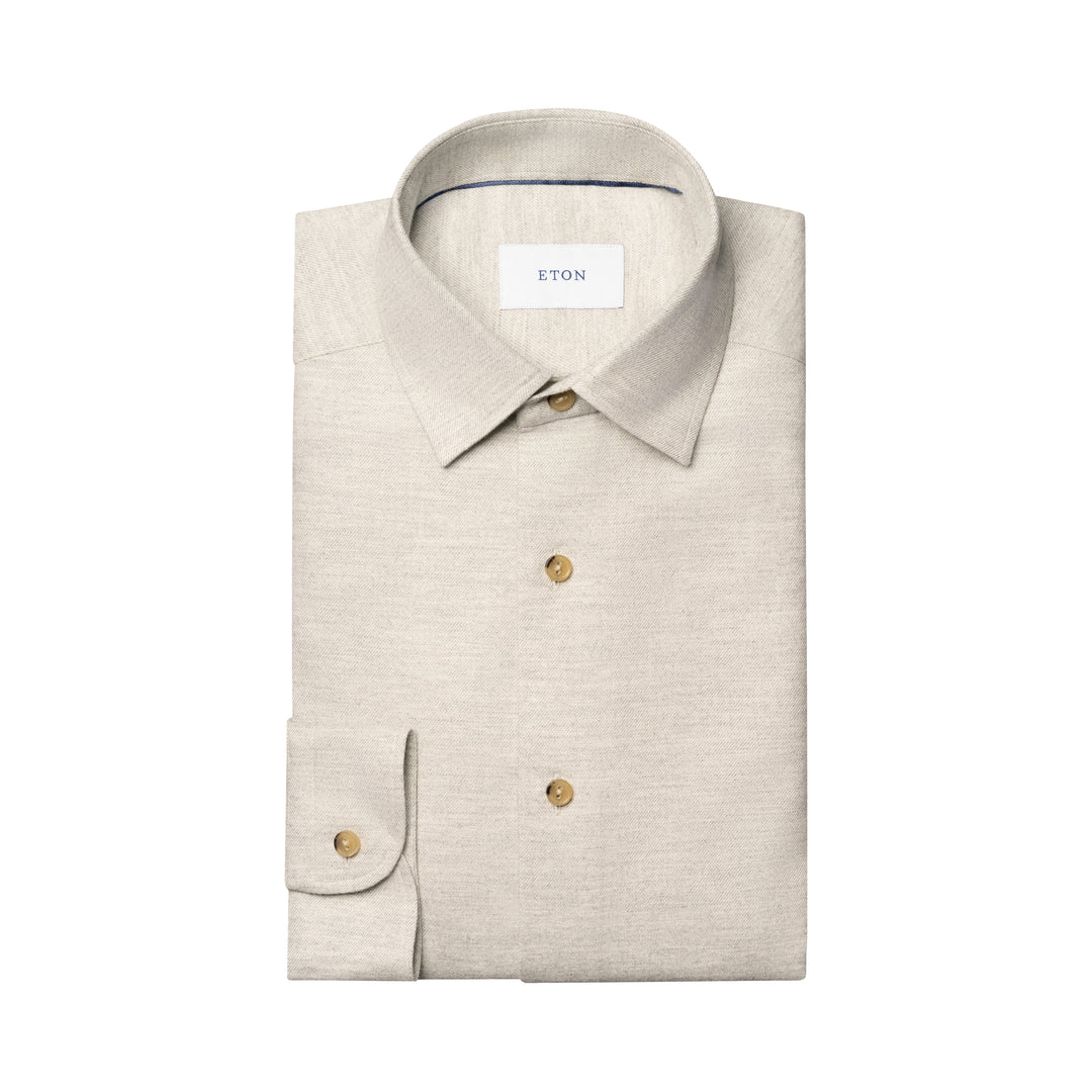 Light Putty Gray Solid Flannel Regular Fit Shirt - ETON - Boutique Jacques International