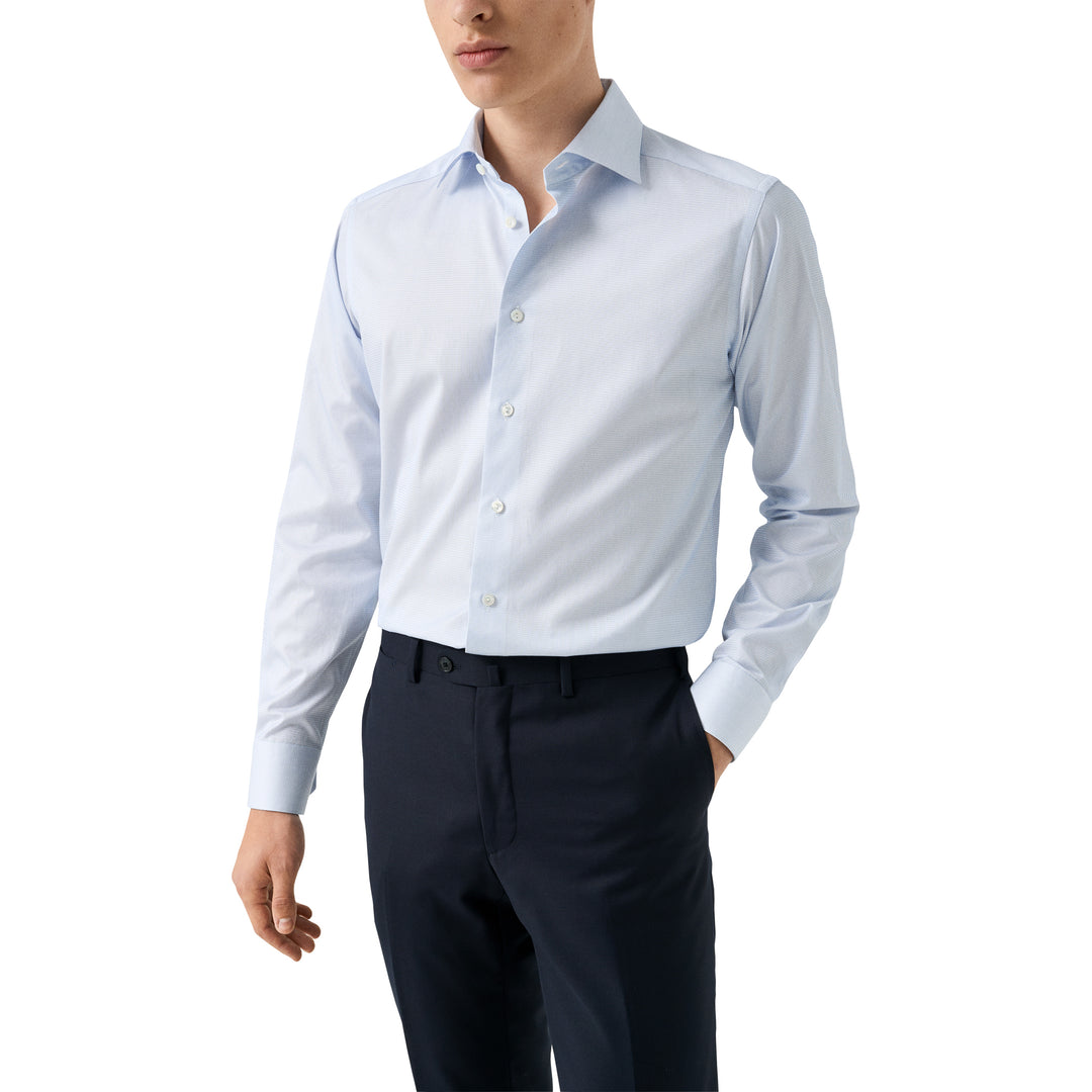 Blue Semi-Solid Supima 120 Elevated Twill Contemporary Fit Shirt - ETON